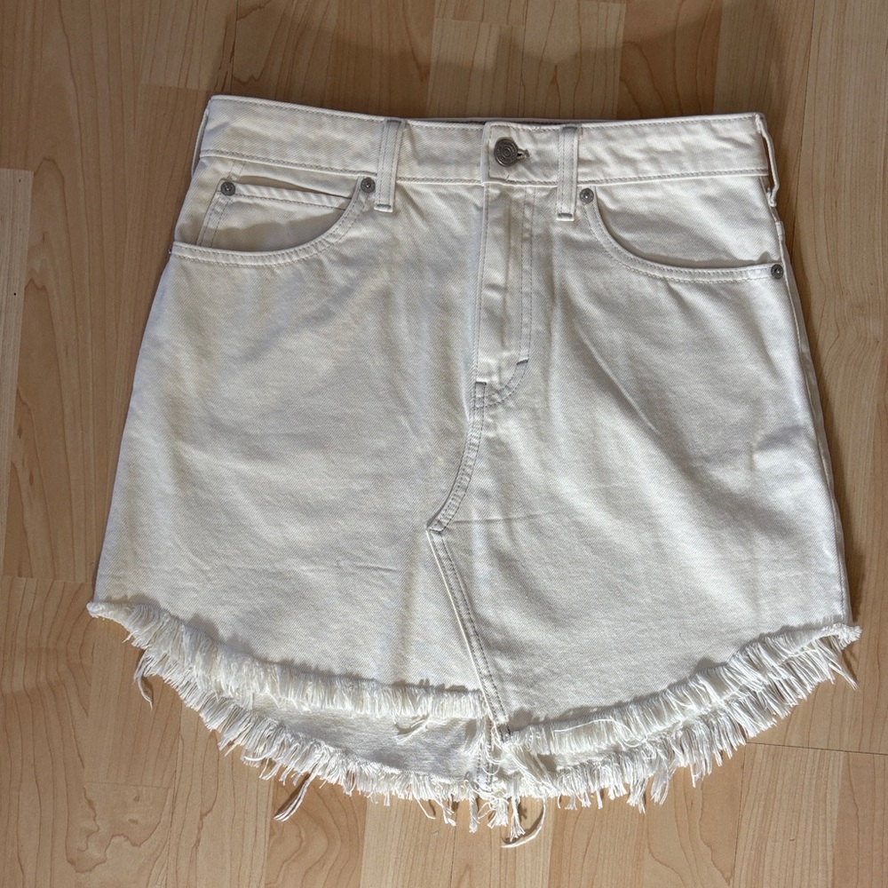We The Free Bailey White Denim Frayed Jean Skirt